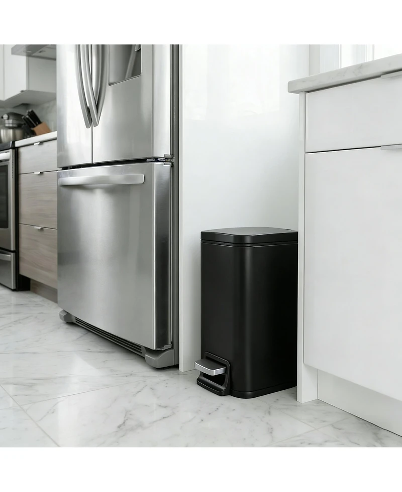 Mega Casa 1.6 Gallon Stainless Steel Slim Bathroom Trash Can with Lid, Small Garbage Can, Black