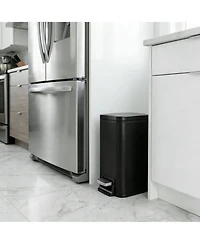 Mega Casa 1.6 Gallon Stainless Steel Slim Bathroom Trash Can with Lid, Small Garbage Can, Black