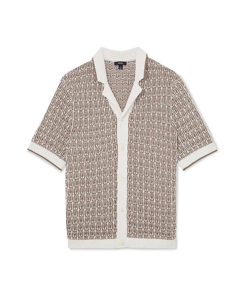 Reiss Men's Penn Button Through Jacquard Textured Shirt