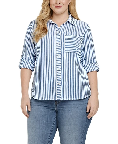 Ny Collection Plus 3/4-Sleeve Roll Tab Top