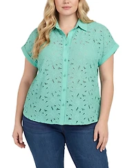 Ny Collection Plus Short-Sleeve Eyelet Top