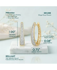 14K Gold Plated Cubic Zirconia Pave Oblong Oval Hoop Earrings