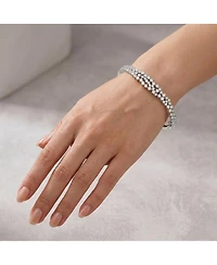 Sterling Silver with Rhodium Plated Clear Round Cubic Zirconia Cluster Style Bangle Bracelet