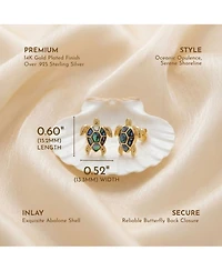 Genevive Sterling Silver 14k Gold Plated with Shimmering Abalone Shell Inlay Sea Turtle Stud Earrings