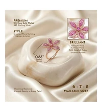 Sterling Silver 18K Rose Plated Clear and Red Cubic Zirconia Flower Coctail Ring