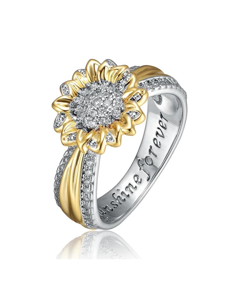 Rachel Glauber Unique Two-Tone Radiant Pave Cz Flower-Inspired Ring