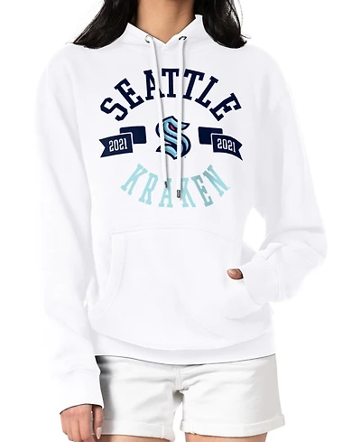 G-iii 4Her by Carl Banks Women's White Seattle Kraken City Graphic Fleece Pullover Hoodie