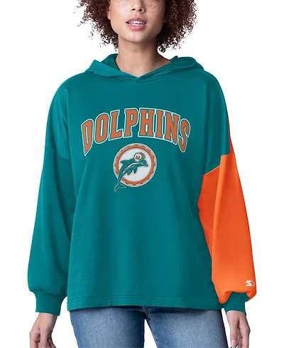 Starter Women's Aqua Miami Dolphins Power Move Long Sleeve Pullover Hoodie