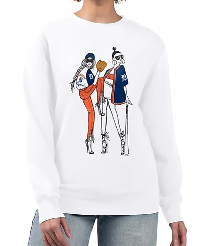 G-iii 4Her by Carl Banks Women's White Detroit Tigers Baseball Girls Fleece Pullover Sweatshirt
