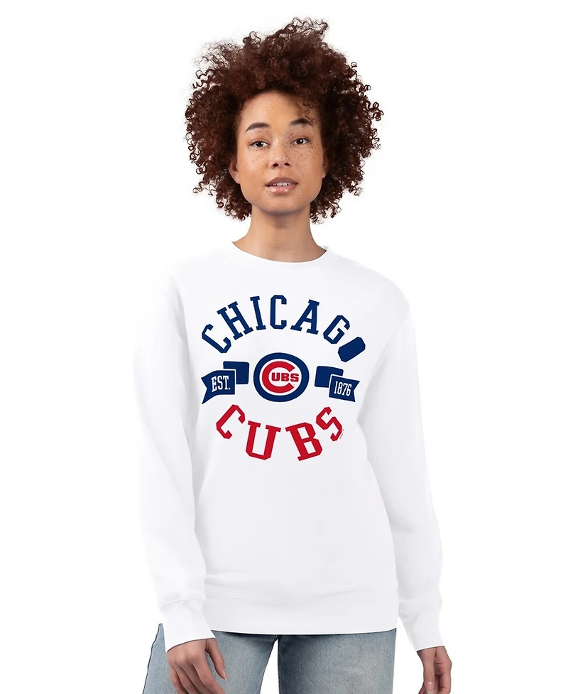 G-iii 4Her by Carl Banks Women's White Chicago Cubs Team Logo Fleece Pullover Sweatshirt