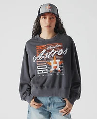 New Era Women's Navy Houston Astros Boxy Mineral Wash Dolmen Sleeve Cropped Sweatshirt