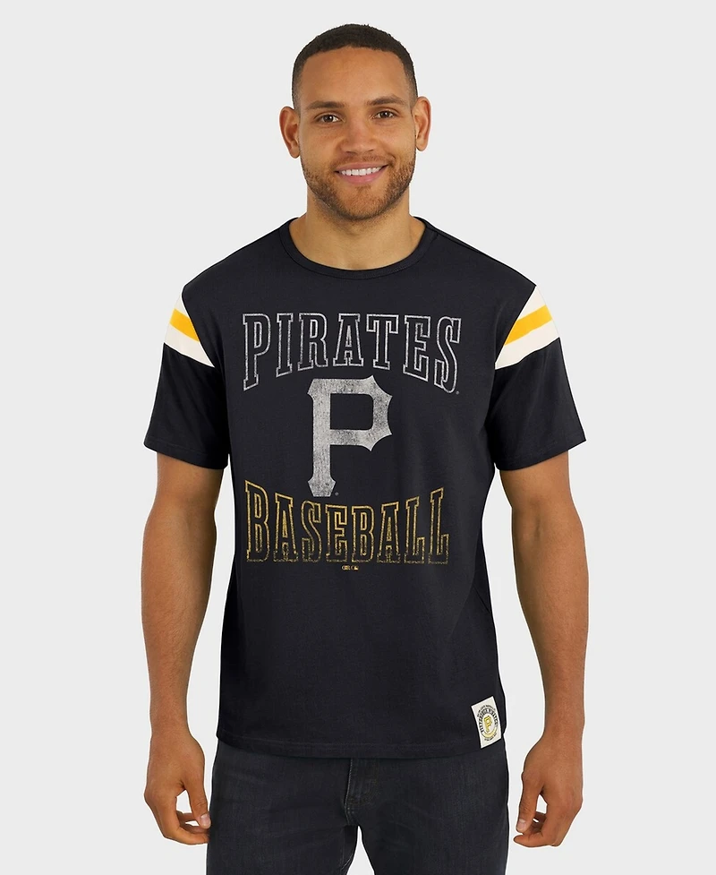 Darius Rucker Collection By Fanatics Men's Black Pittsburgh Pirates Distressed Sleeve Stripe T-Shirt