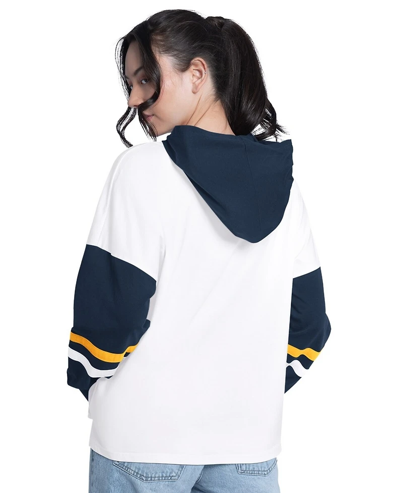 G-iii 4Her by Carl Banks Women's White/Navy Indiana Pacers Key Player Oversized Hooded Long Sleeve T-Shirt