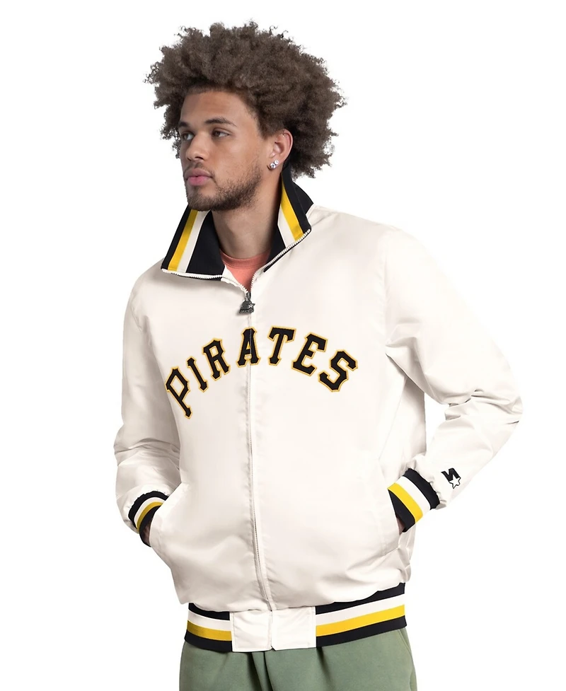 Starter Men's White Pittsburgh Pirates The Captain Cooperstown Logo Full-Zip Varsity Jacket