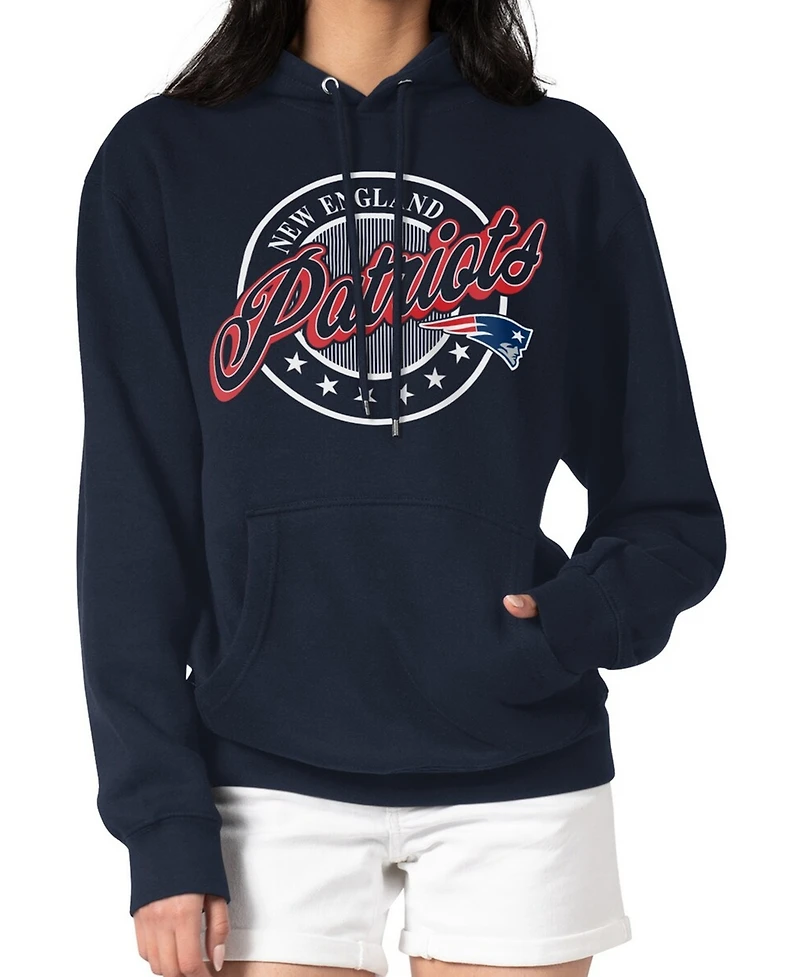 G-iii 4Her by Carl Banks Women's Navy New England Patriots Pinstripe Circle Fleece Pullover Hoodie