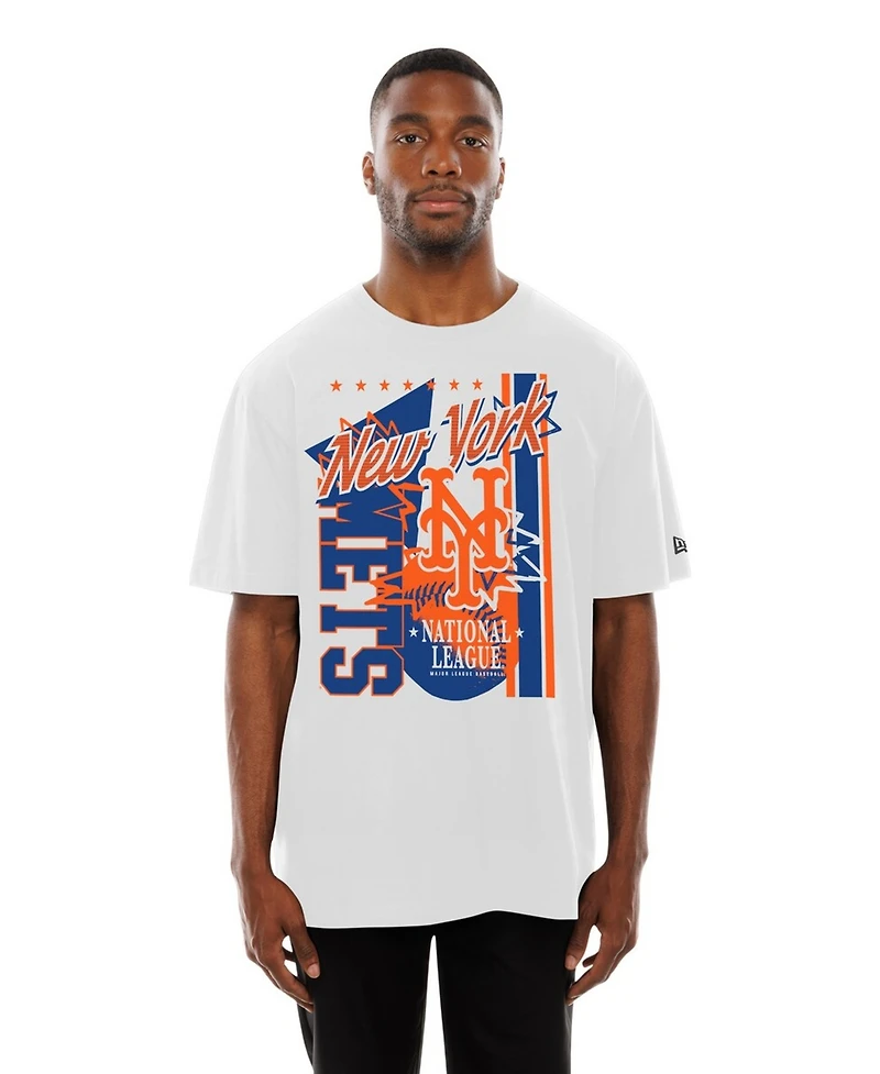 New Era Men's White York Mets Big Graphic Domestic T-Shirt