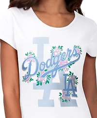 G-iii 4Her by Carl Banks Women's White Los Angeles Dodgers Floral Endzone T-Shirt