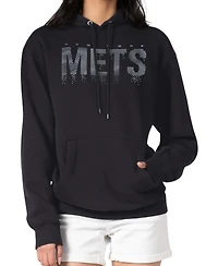 G-iii 4Her by Carl Banks Women's Black New York Mets Metallic Drop Fleece Hoodie