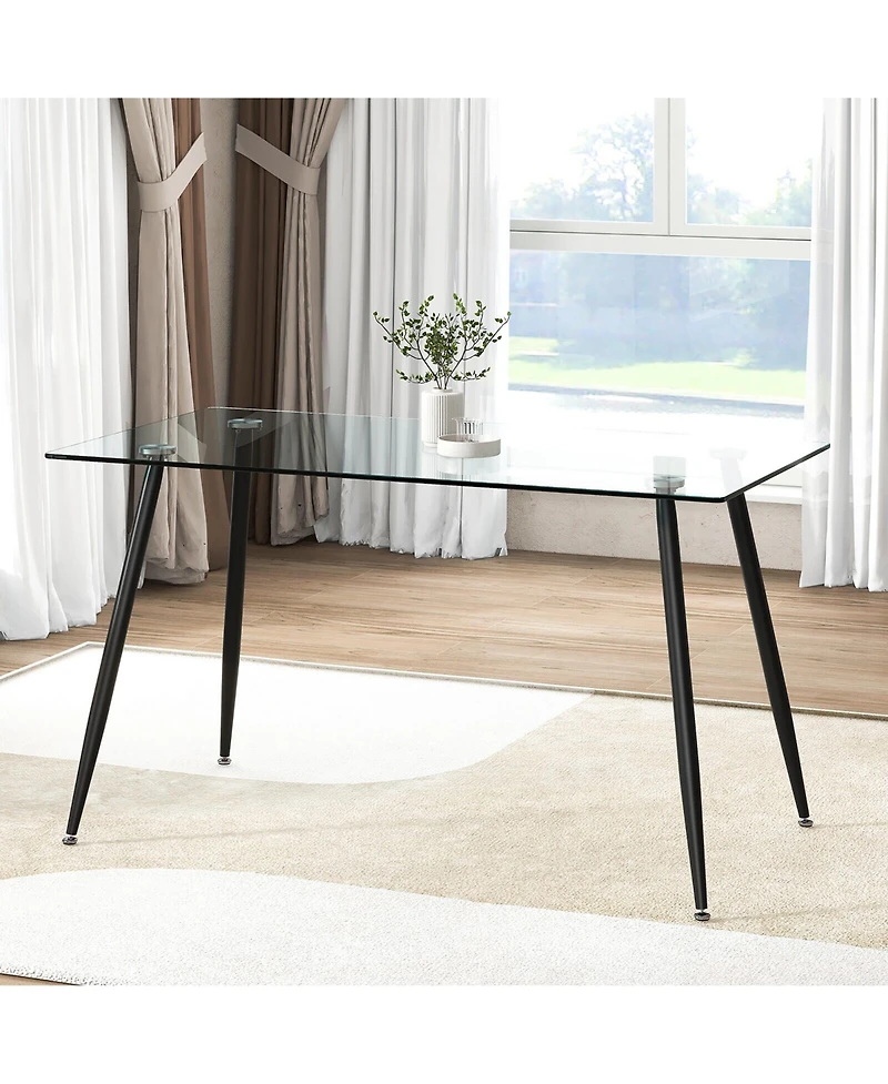 Gymax Modern Glass Dining Table Rectangular Room with Metal Legs For Kitchen