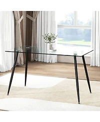 Gymax Modern Glass Dining Table Rectangular Room with Metal Legs For Kitchen