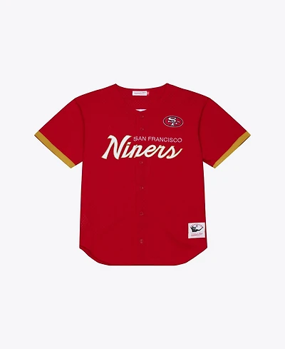 Mitchell & Ness Men's Scarlet San Francisco 49ers Head Coach Mesh Full-Button Fashion Jersey