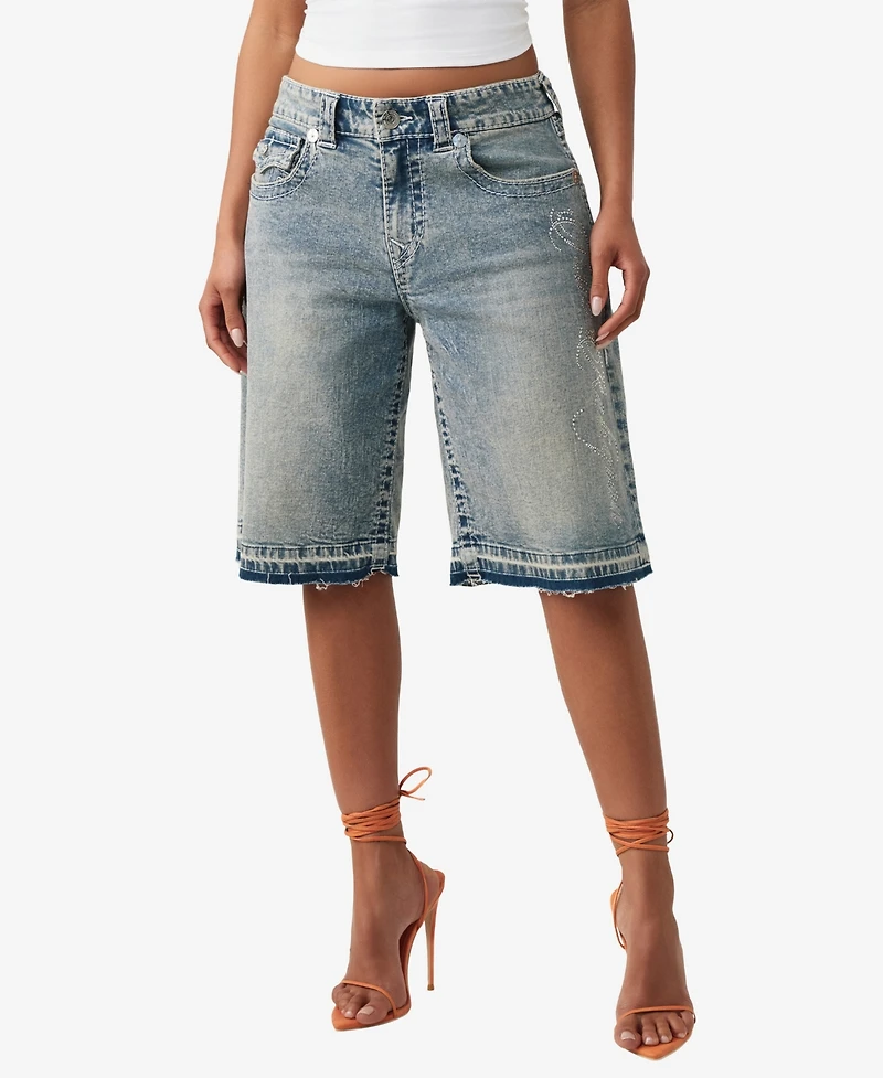 True Religion Women's Jessie Mid-Rise Baggy Denim Shorts