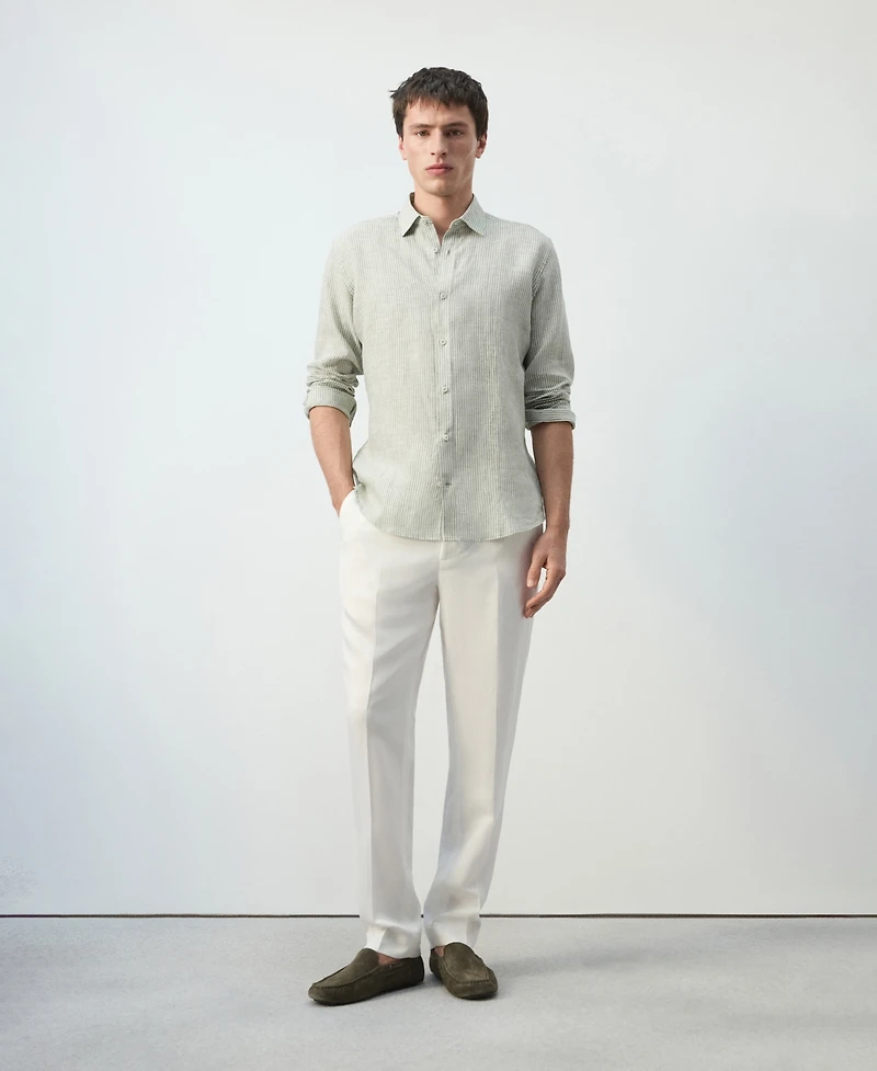 Mango Men's Linen Striped Regular-Fit Shirt