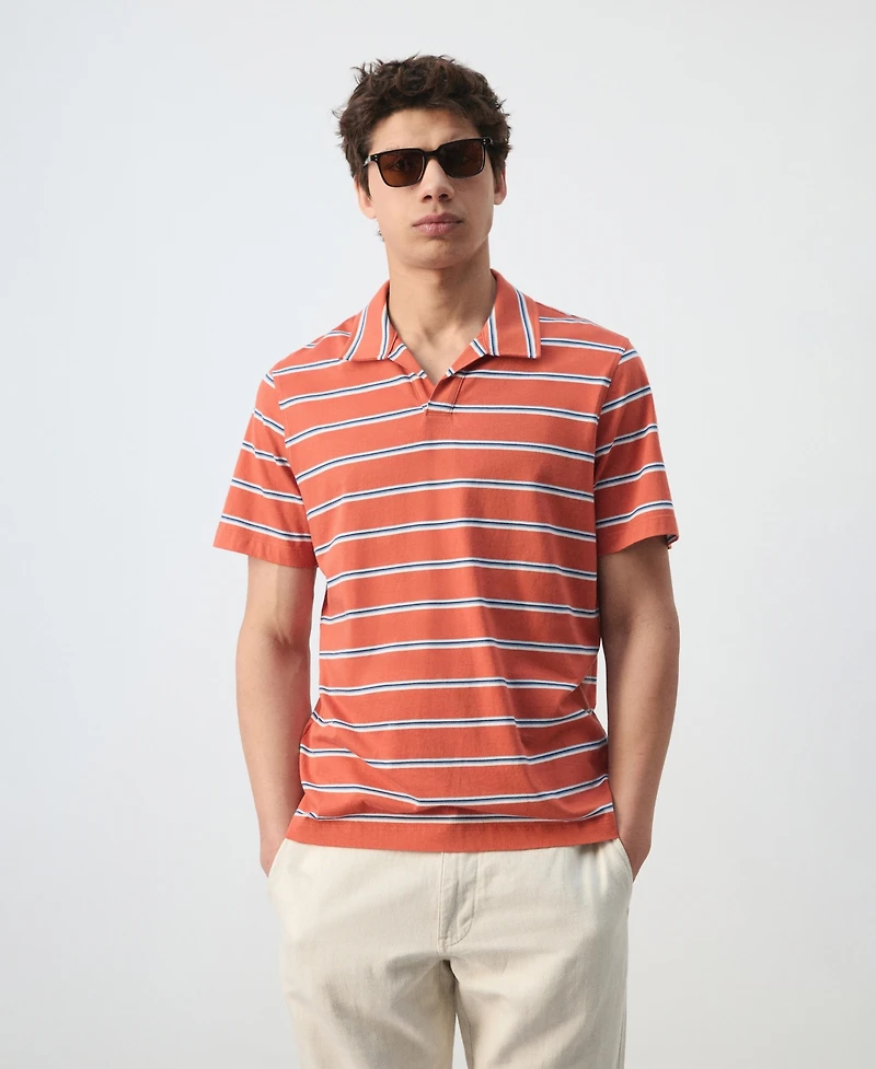 Mango Men's Regular-Fit Striped Pique Cotton Polo Shirt