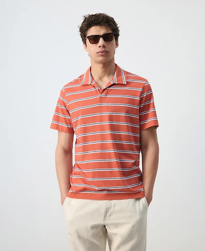 Mango Men's Regular-Fit Striped Pique Cotton Polo Shirt