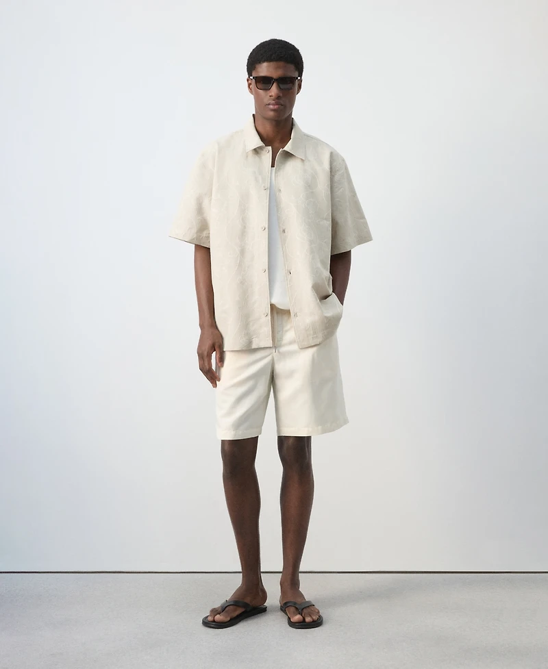 Mango Men's Embroidered Details Linen-Cotton Overshirt