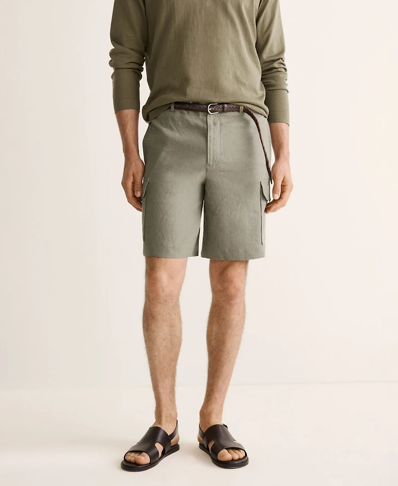 Mango Men's Cargo Linen 9.06" Bermuda Shorts