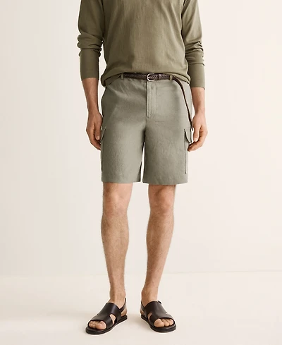 Mango Men's Cargo Linen 9.06" Bermuda Shorts