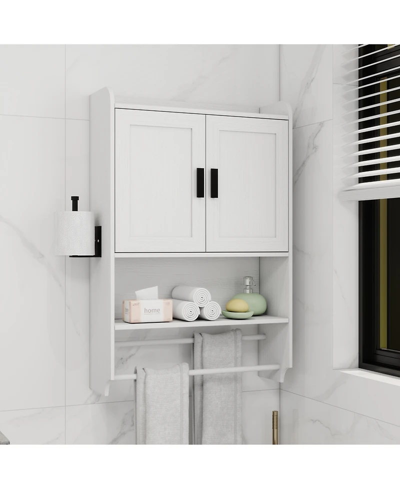 Midola Bathroom Wall Cabinet with Doors, Adjustable Shelf, Towel Bar and Paper Holder, Over The Toilet Storage Cabinet, Medicine Cabinet for Bathroom