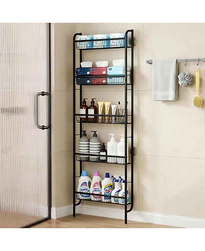 homfan Slim Space-Saving 5-Tier Bathroom Shelf - Tall Narrow Freestanding Storage Rack with Anti-Slip Base - for Behind Door, Kitchen, Laundry Room