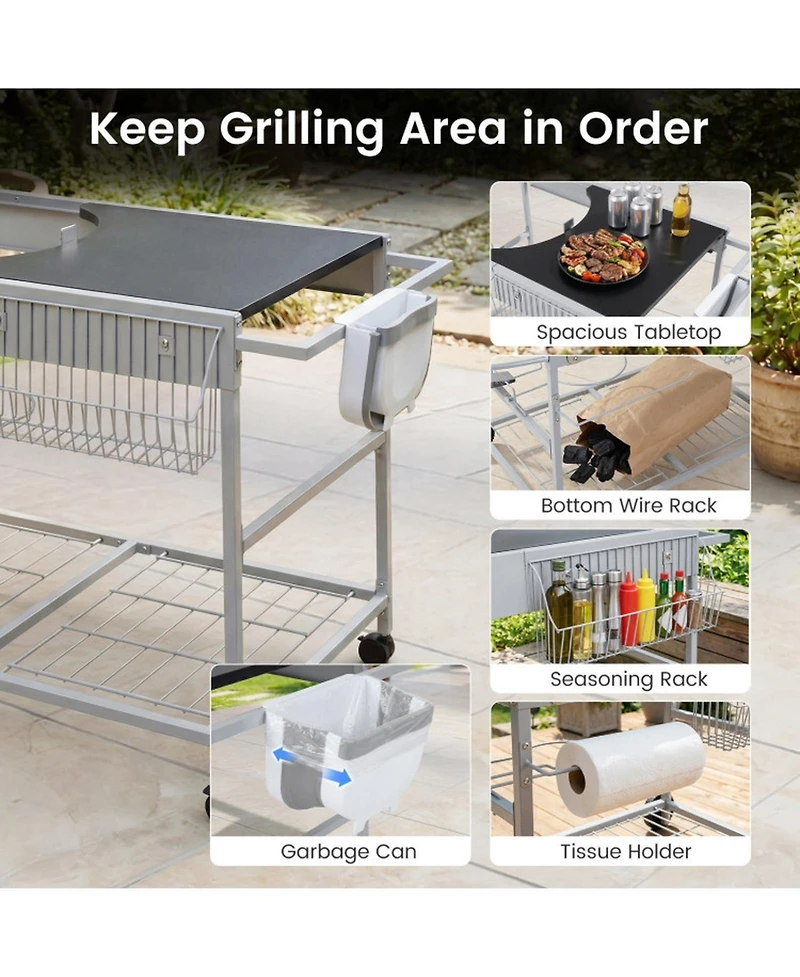 Sugift Movable Grill Table for 18 in 22 in Original Kettle for Camping