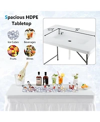 Sugift 4 feet Folding Ice Bin Table with Skirt and Ice Bucket