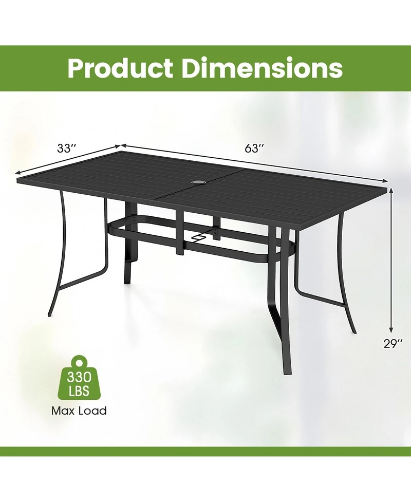 Sugift 63 x 33 in Rectangle Metal Patio Dining Table for 6 with Umbrella Hole