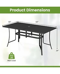 Sugift 63 x 33 in Rectangle Metal Patio Dining Table for 6 with Umbrella Hole