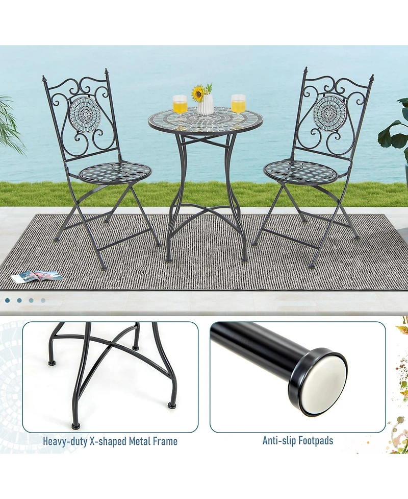Sugift 24 in Round Patio Bistro Table with Ceramic Tile Mosaic Tabletop