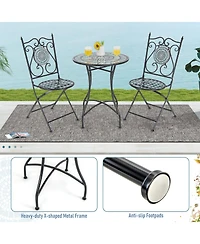 Sugift 24 in Round Patio Bistro Table with Ceramic Tile Mosaic Tabletop