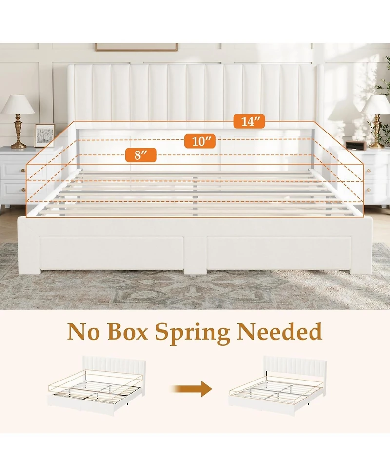 gaomon Upholstered Bed Frame with Storage Drawer, Heavy-Duty Steel Framework and Wooden Slats, Tufted Headboard, No Box Spring