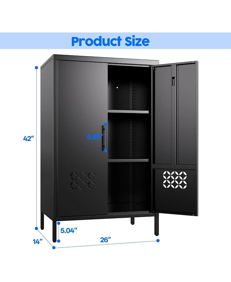 Streamdale Furniture Boyel Living 42 Inch Metal Storage Cabinet with Doors, Sideboard Organizer Adjustable Shelves for Home Office
