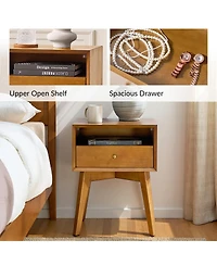 Hulala Home Isolda 18"W Mid-Century Modern Solid Wood End Table with Built-In Outlets