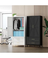 Boyel Living 71 Inch Metal Wardrobe Closet with Doors and Drawers, Tall Armoire Cabinet Hanging Rod for Bedroom