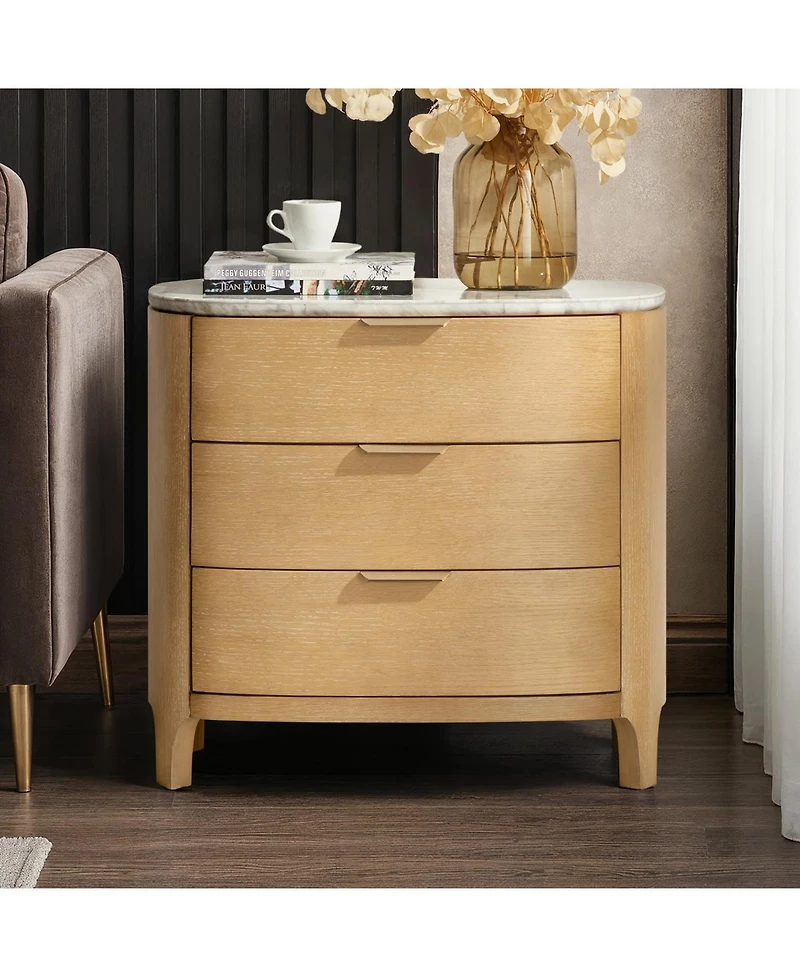 Hulala Home Antonio Modern 28" W 3 Drawer Solid Wood End Table with Marble Top