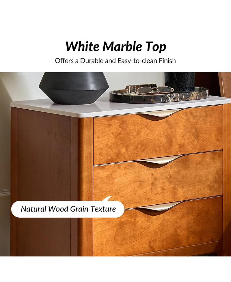Hulala Home Giuseppina Modern 25.75'' W 3-Drawer Elegant Marble Top End Table with Built-In Power Outlet