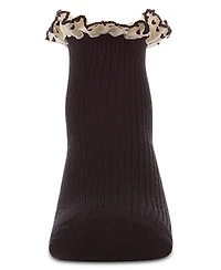 MeMoi Baby Girls Ribbed Cotton-Rich Ankle Sock with Heart-Print Lace-Trim Ruffle