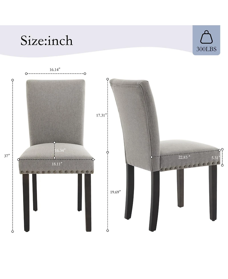 homfan Set of 2 Dining Chairs, Linen Upholstered Parsons Chairs with Nailhead Trim and Wood Legs for Dining Room