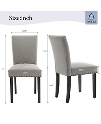 homfan Set of 2 Dining Chairs, Linen Upholstered Parsons Chairs with Nailhead Trim and Wood Legs for Dining Room