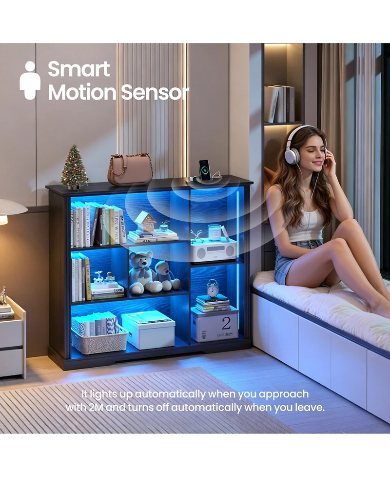 Vlsrka 6-Shelf Modern Bookcase With Tri-color Sensor Light
